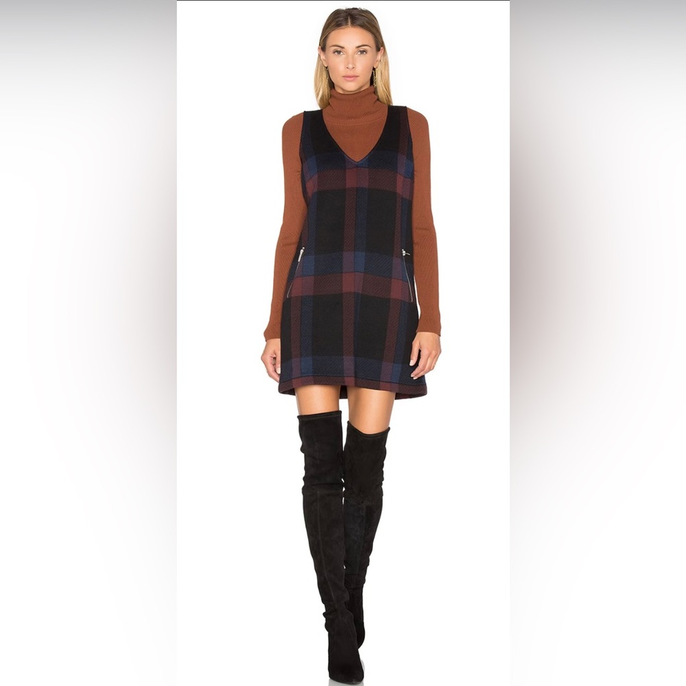 Plaid V Neck Jumper Dress in Black Combo